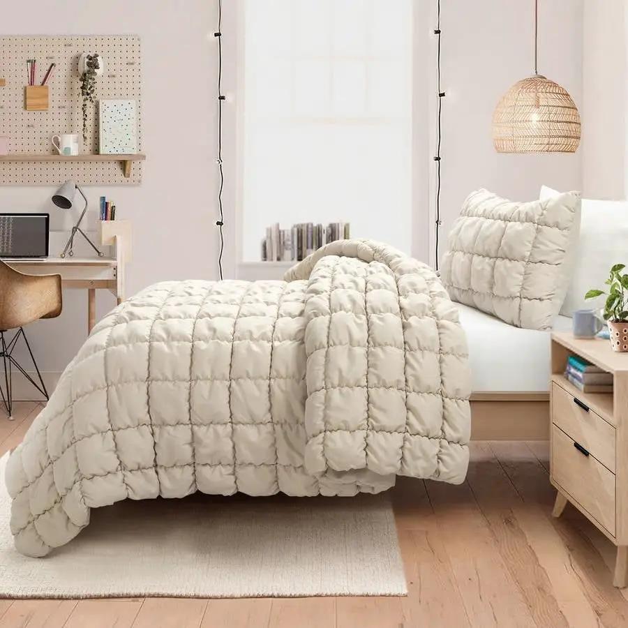 Twin/XL Soft Lightweight Puff Textured 2-Piece Comforter Set in Neutral Tan by HomePacific