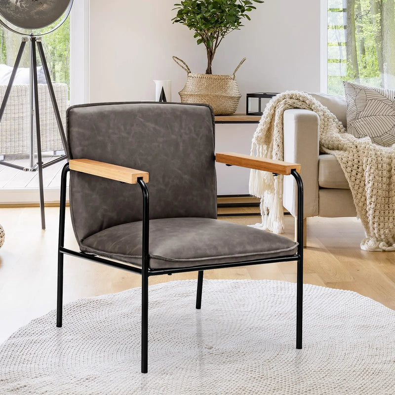 PU Leather Accent Chair with Rubber Wood Armrests by DirectDeals