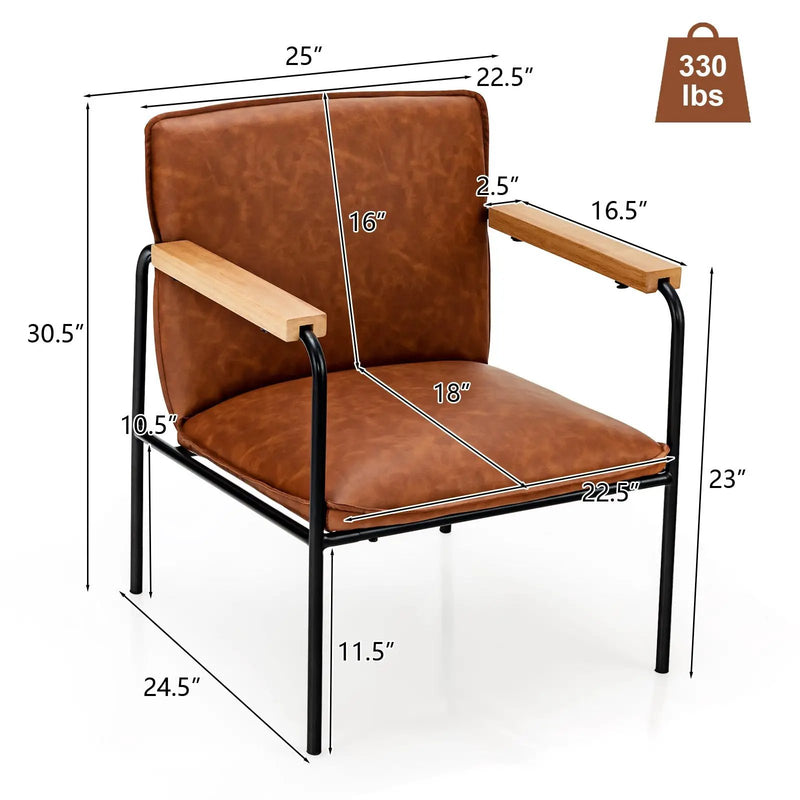 PU Leather Accent Chair with Rubber Wood Armrests by DirectDeals