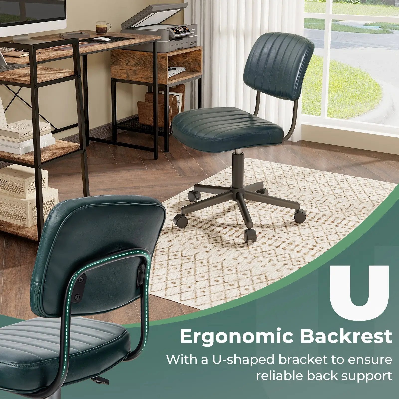 PU Leather Adjustable Office Chair Swivel Task Chair with Backrest by DirectDeals