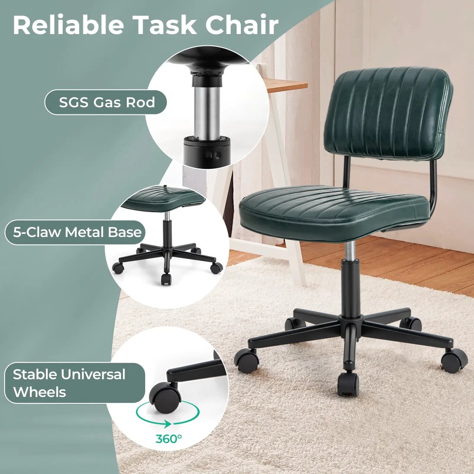PU Leather Adjustable Office Chair Swivel Task Chair with Backrest by DirectDeals