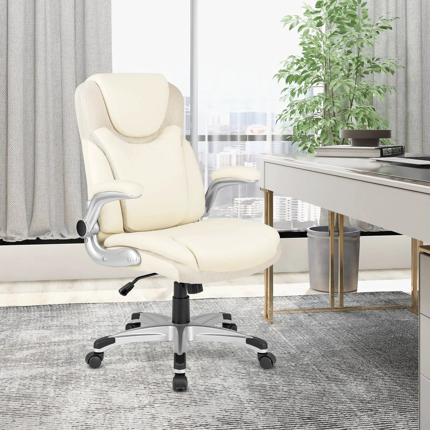 Ergonomic Office PU Leather Executive Chair with Flip-up Armrests and Rocking Function by DirectDeals
