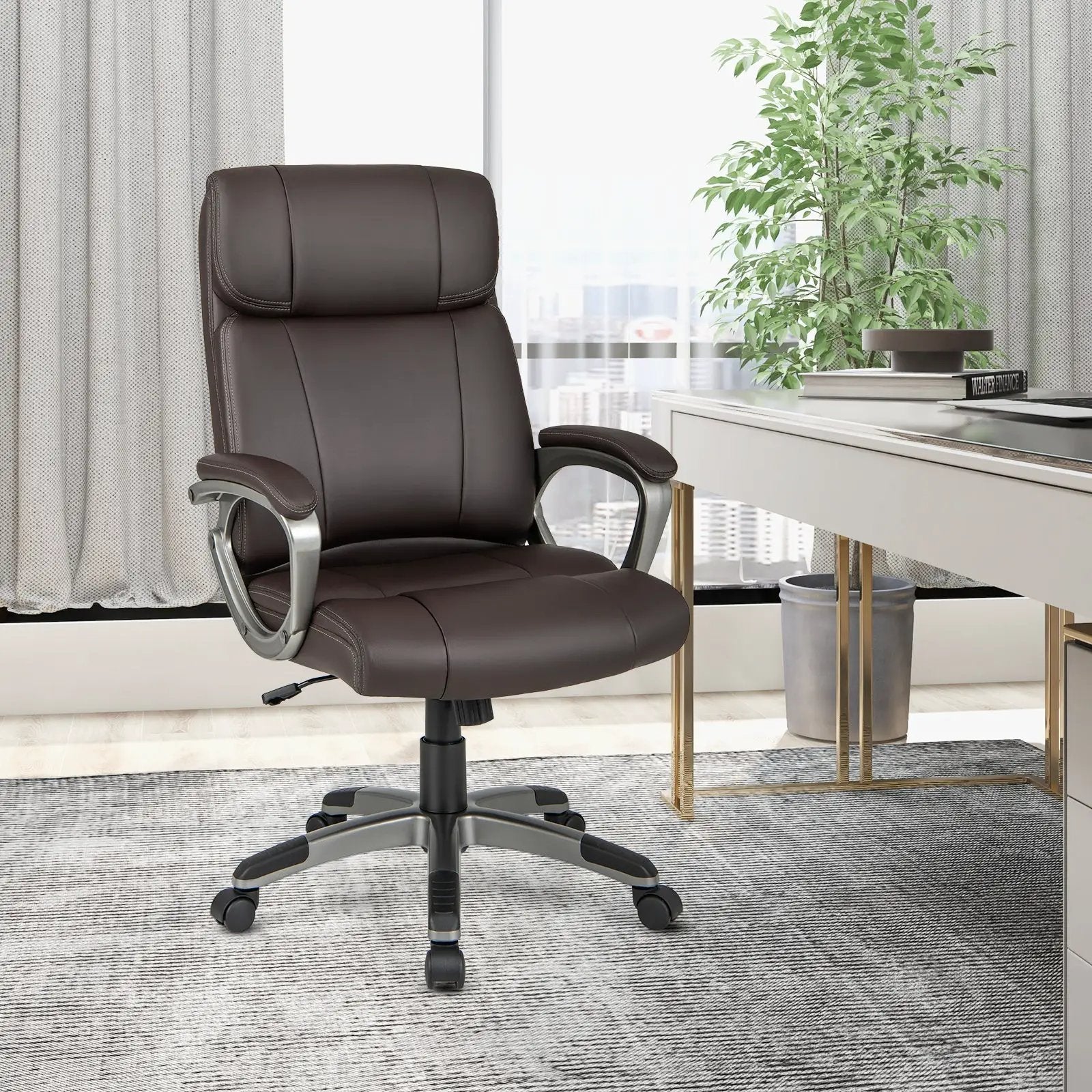 Swivel Ergonomic Office Chair Computer Desk Chair with Wheels-Brown by DirectDeals