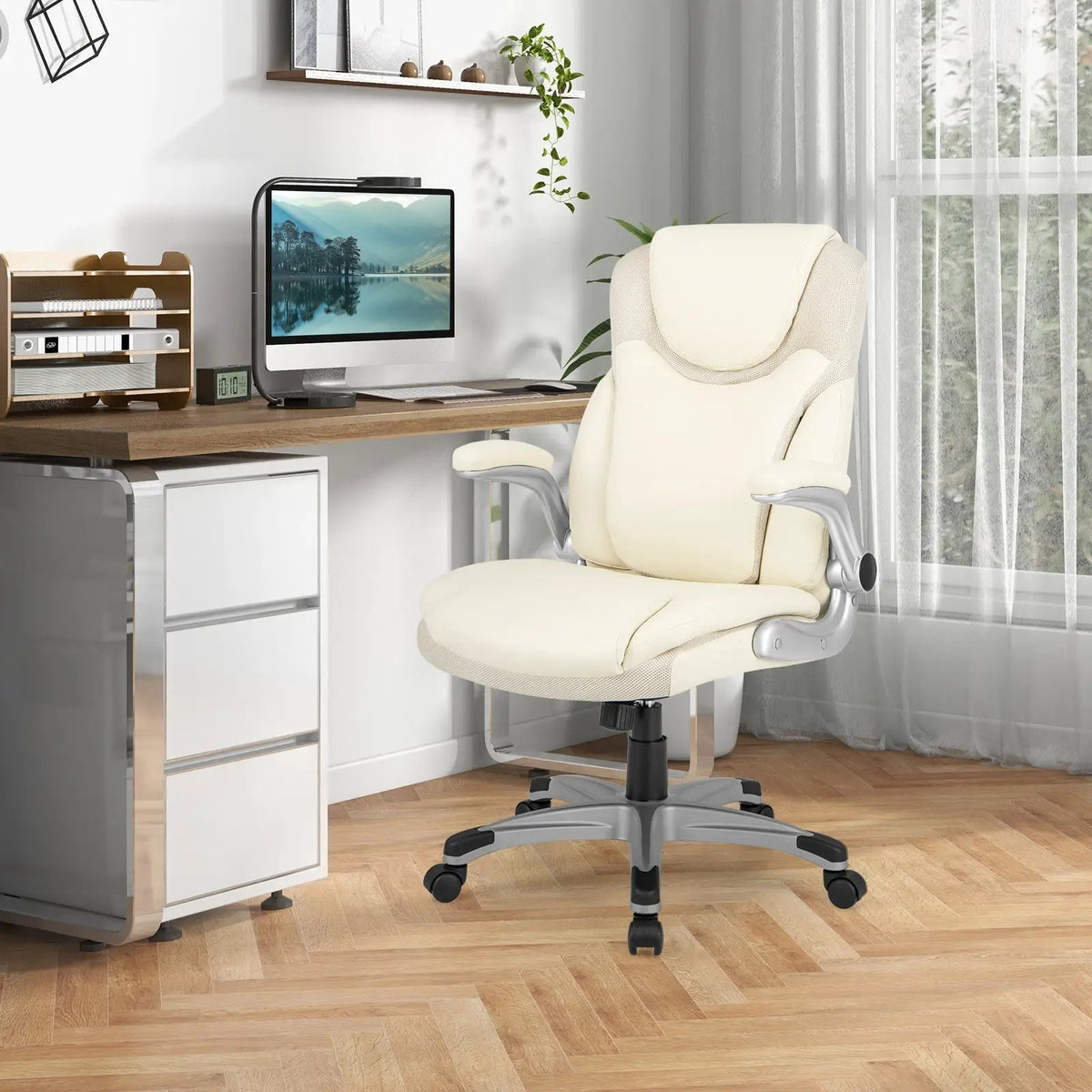 Ergonomic Office PU Leather Executive Chair with Flip-up Armrests and Rocking Function by DirectDeals