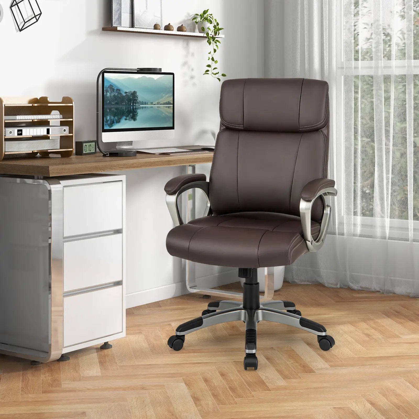 Swivel Ergonomic Office Chair Computer Desk Chair with Wheels-Brown by DirectDeals
