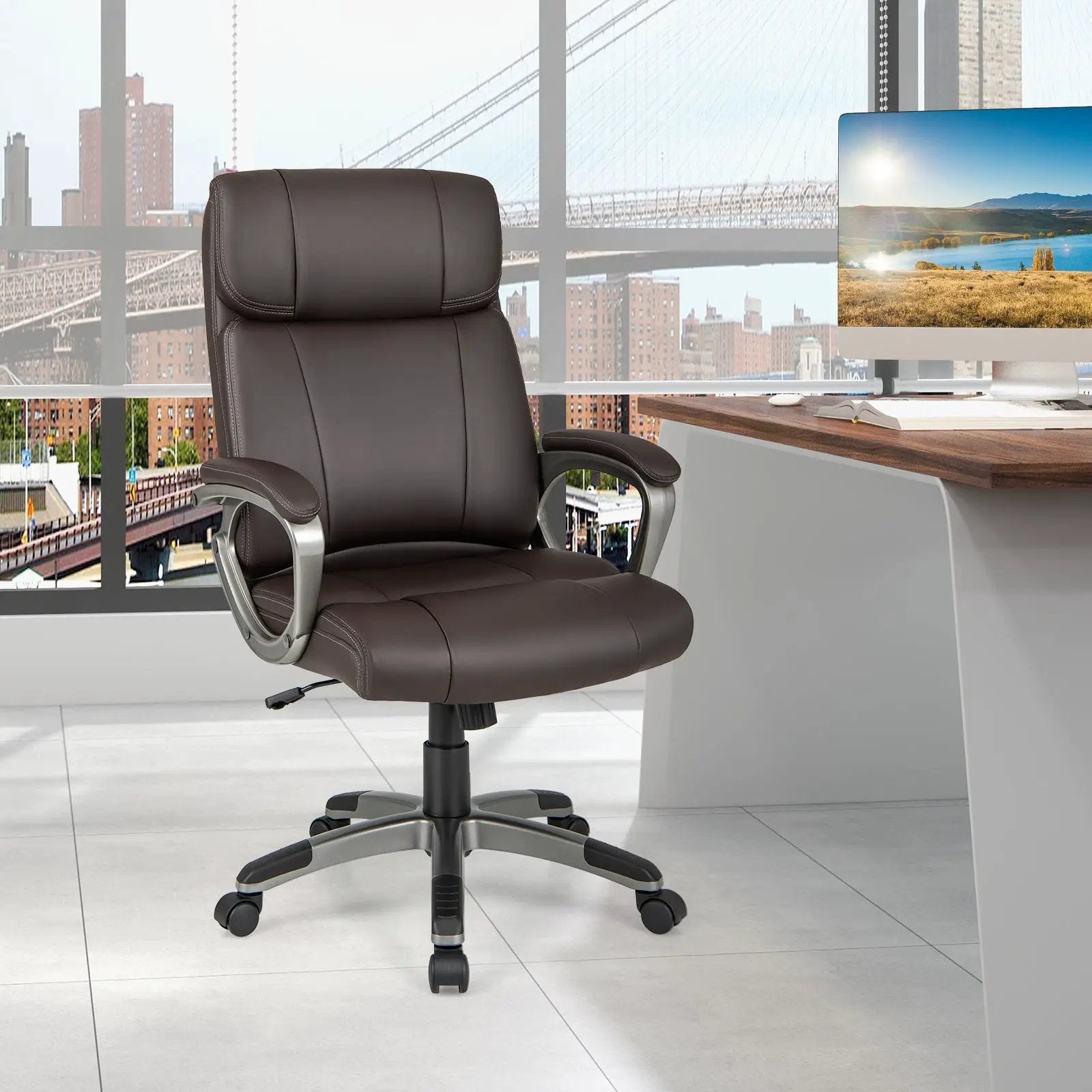 Swivel Ergonomic Office Chair Computer Desk Chair with Wheels-Brown by DirectDeals