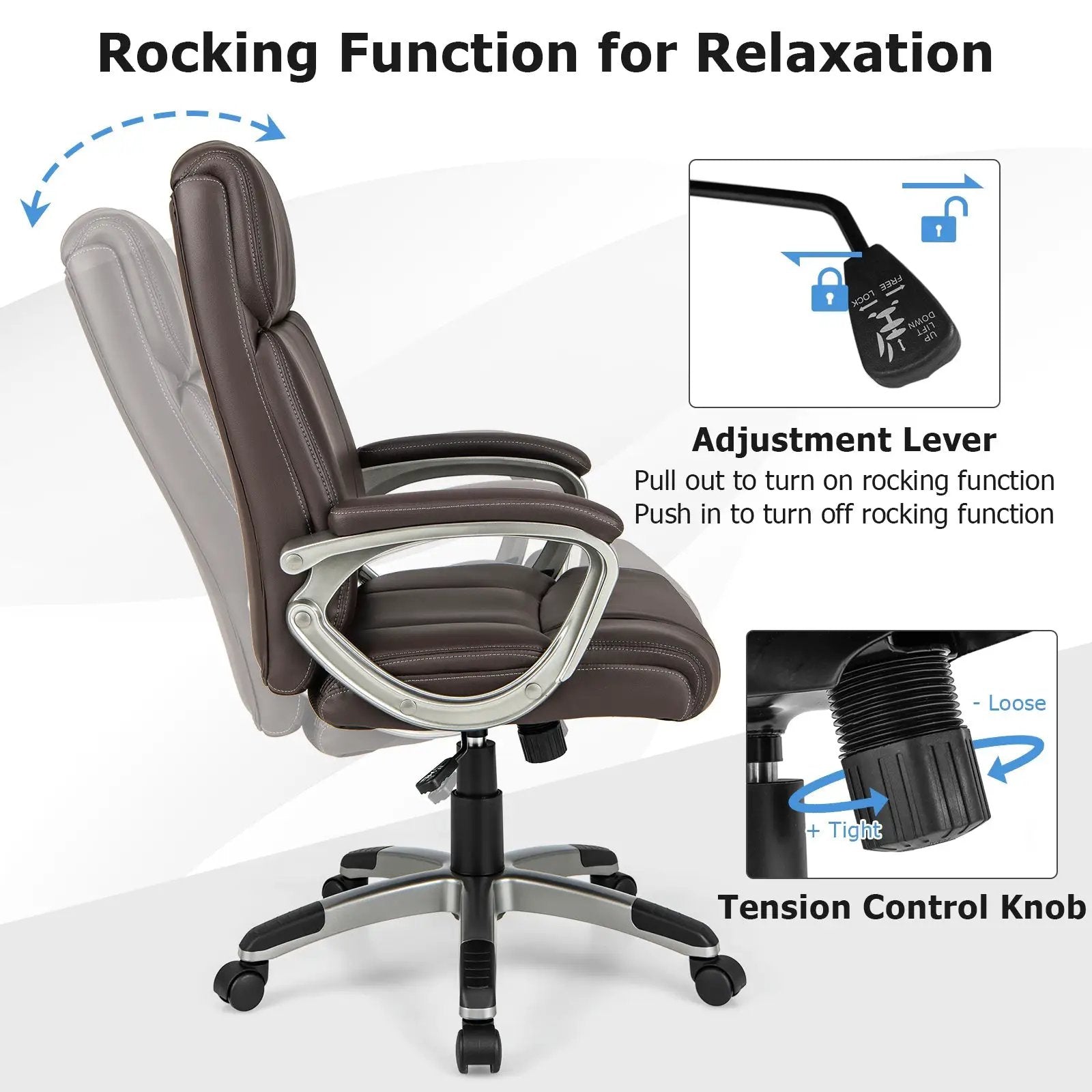 Swivel Ergonomic Office Chair Computer Desk Chair with Wheels-Brown by DirectDeals