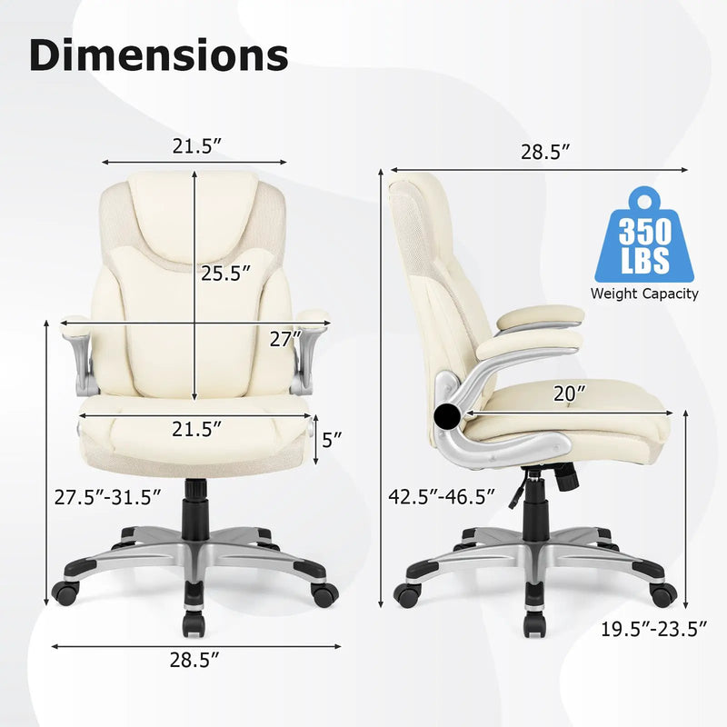 Ergonomic Office PU Leather Executive Chair with Flip-up Armrests and Rocking Function by DirectDeals