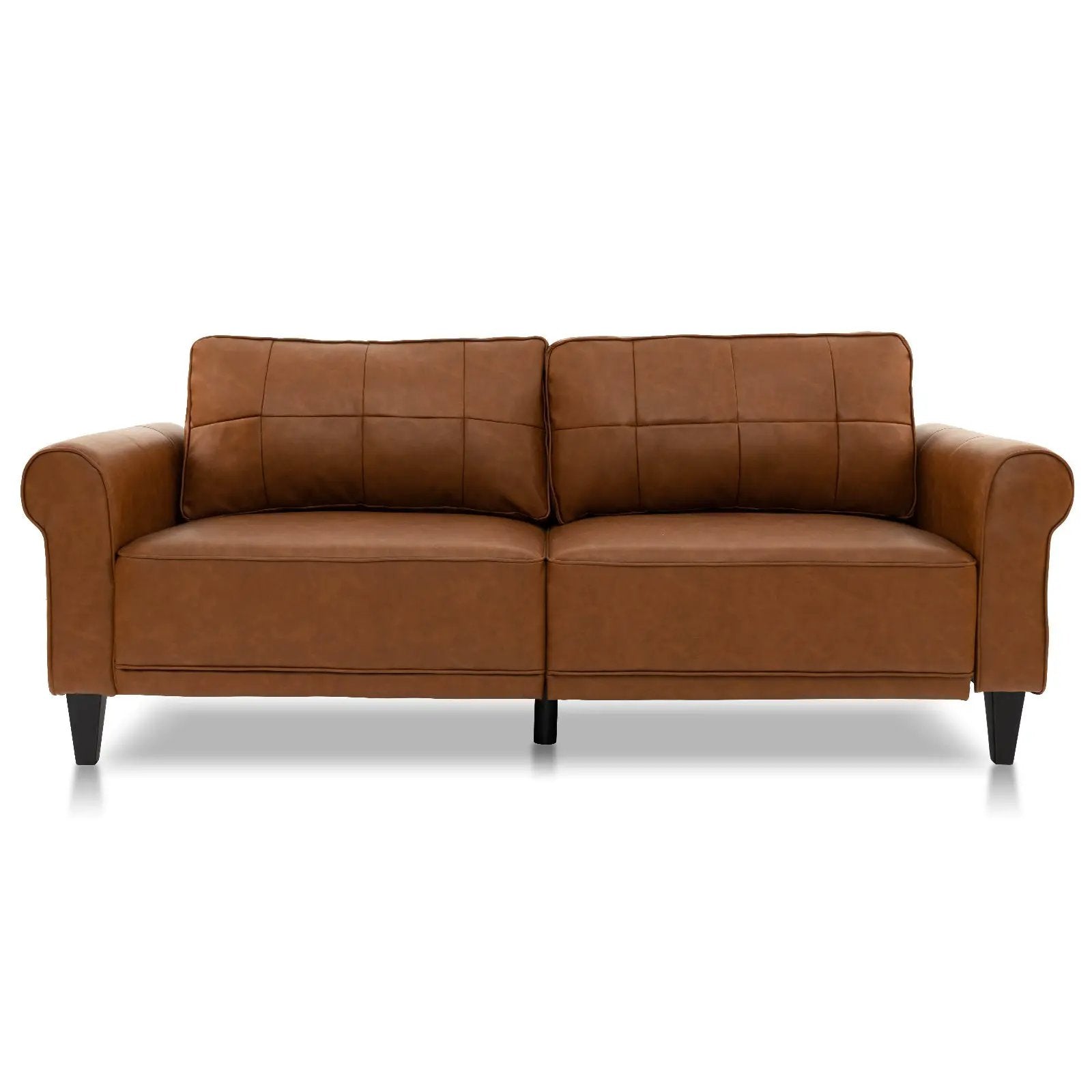 PU Leather Modern 3-Seater Sofa Couch with 2 Detachable Back Pillows-Brown by DirectDeals