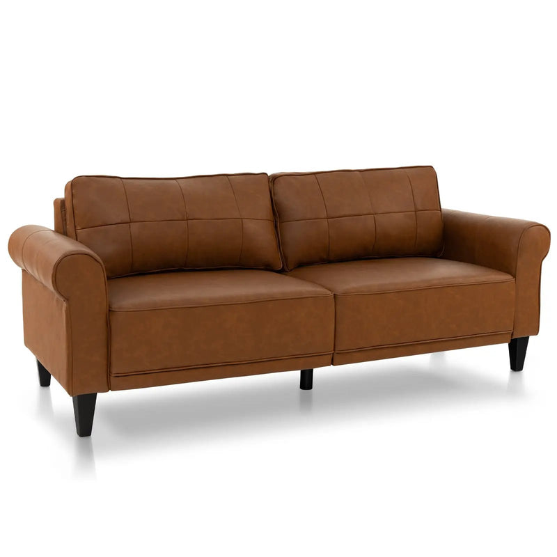 PU Leather Modern 3-Seater Sofa Couch with 2 Detachable Back Pillows-Brown by DirectDeals
