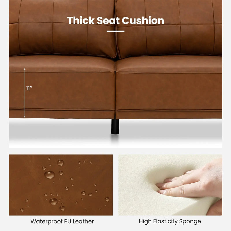 PU Leather Modern 3-Seater Sofa Couch with 2 Detachable Back Pillows-Brown by DirectDeals