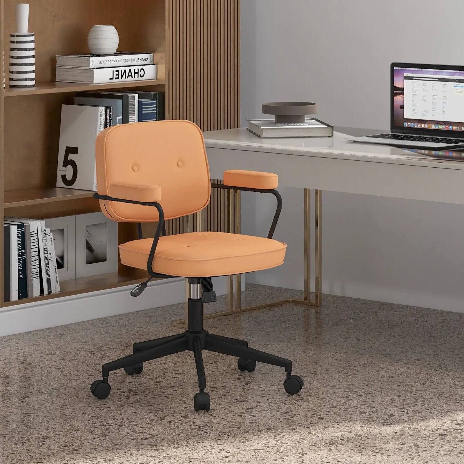 PU Leather Office Chair with Rocking Backrest and Ergonomic Armrest-Orange by DirectDeals