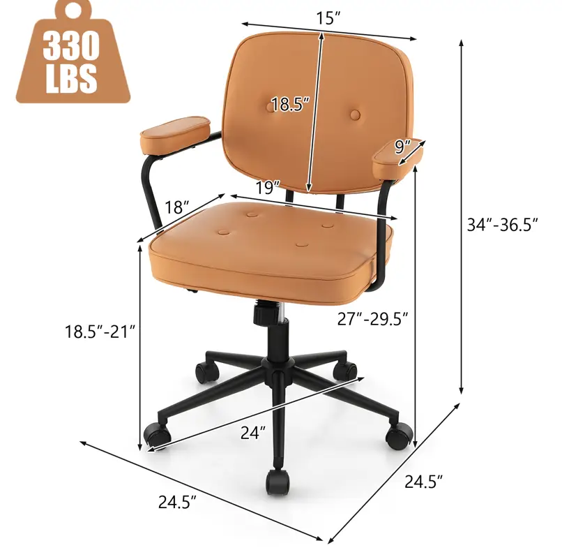 PU Leather Office Chair with Rocking Backrest and Ergonomic Armrest-Orange by DirectDeals
