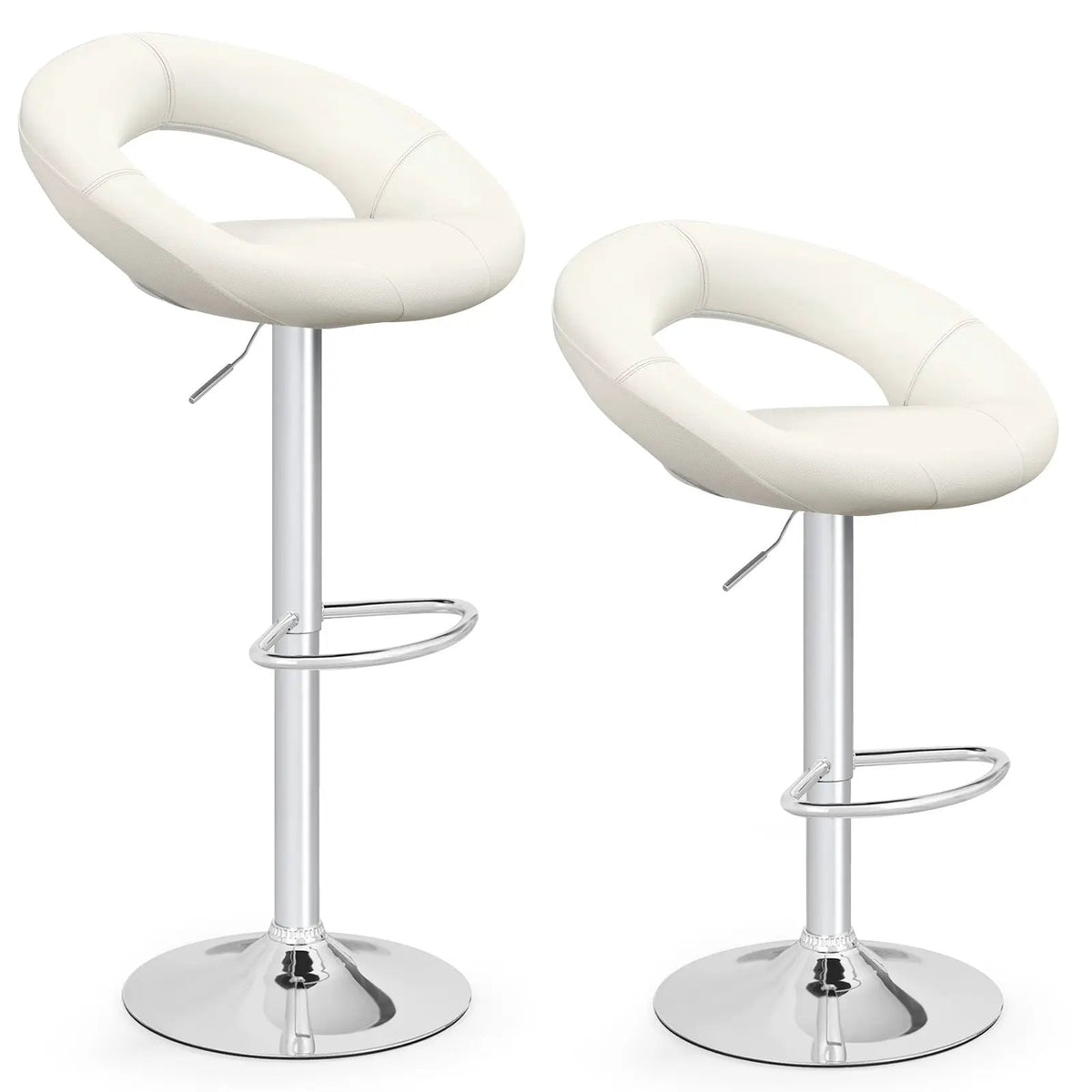 Height Adjustable Bar Stools Set of 2 with Hollow Back and Footrest by DirectDeals
