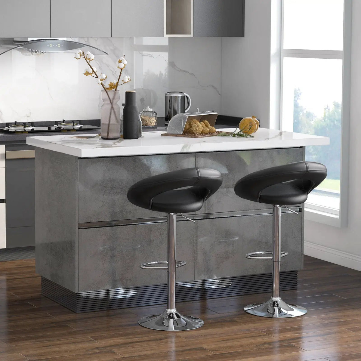 Height Adjustable Bar Stools Set of 2 with Hollow Back and Footrest by DirectDeals