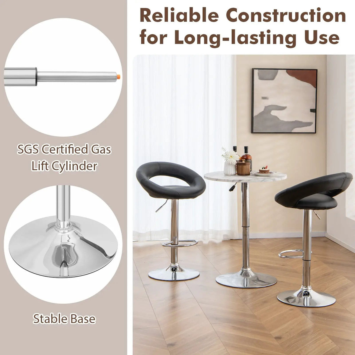 Height Adjustable Bar Stools Set of 2 with Hollow Back and Footrest by DirectDeals
