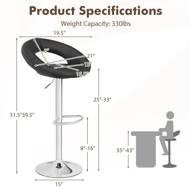 Height Adjustable Bar Stools Set of 2 with Hollow Back and Footrest by DirectDeals