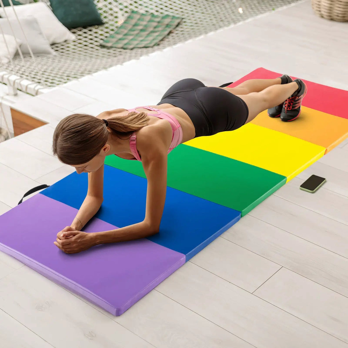 PU Leather Tri-Folding Gymnastics Tumbling Mat with Carrying Handles by DirectDeals