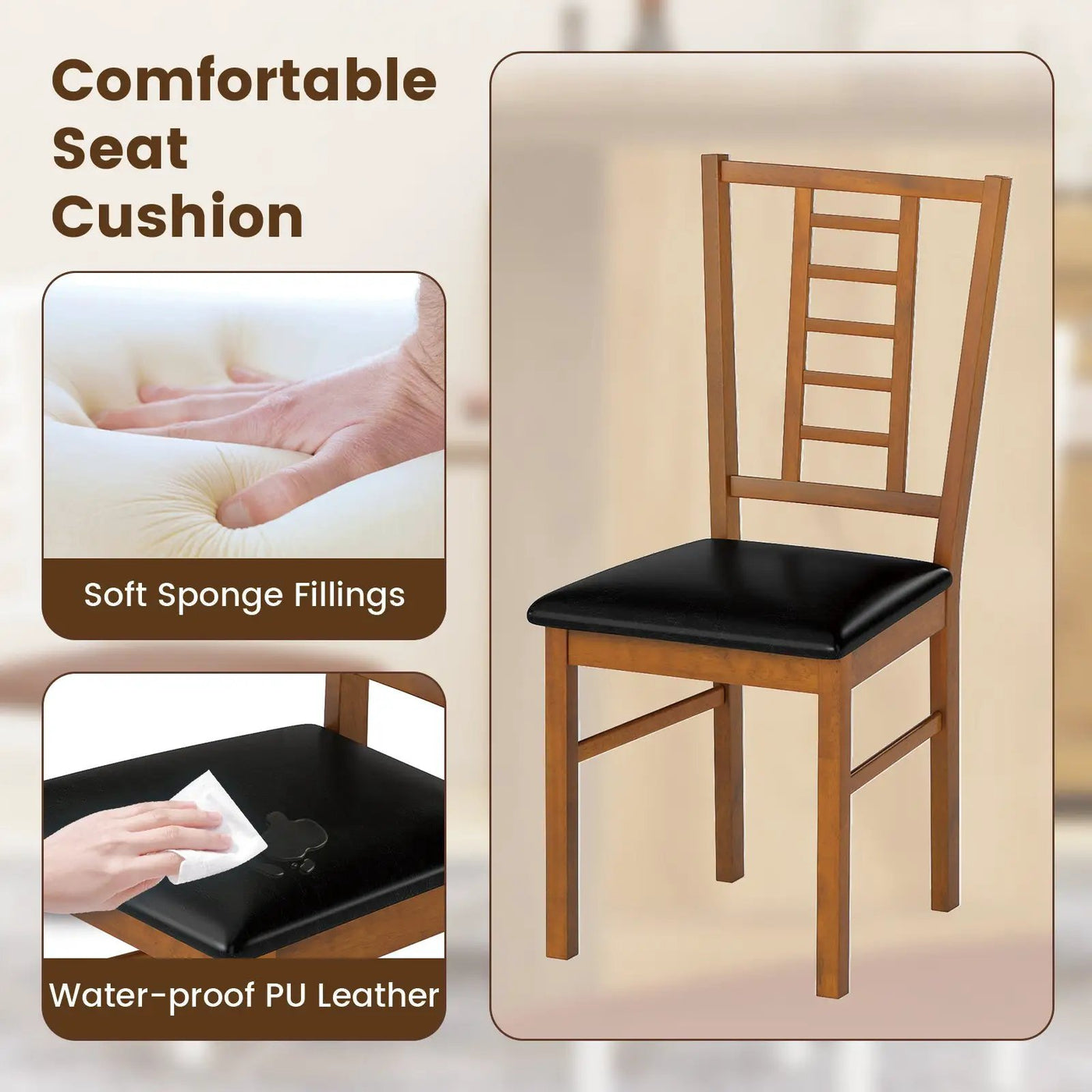 PU Leather Upholstered Wood Dining Chairs Set of 2 by DirectDeals