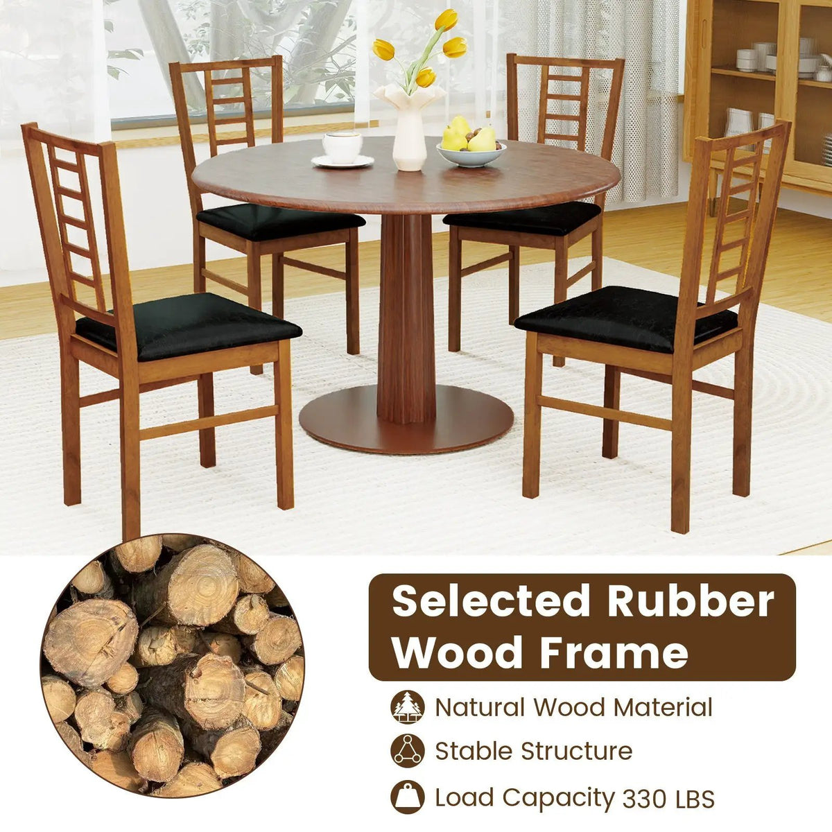 PU Leather Upholstered Wood Dining Chairs Set of 2 by DirectDeals