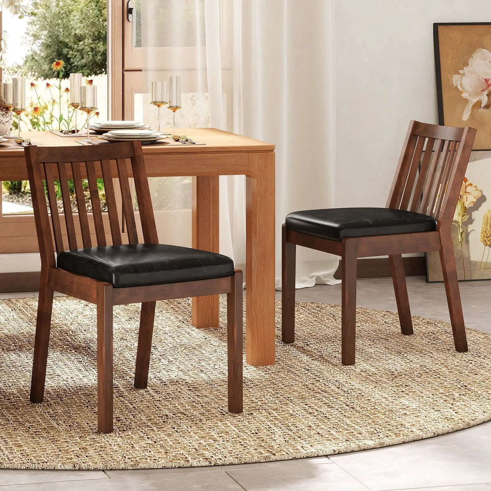 PU Leather Upholstered Dining Chair with Padded Seat Set of 2-Espresso by DirectDeals