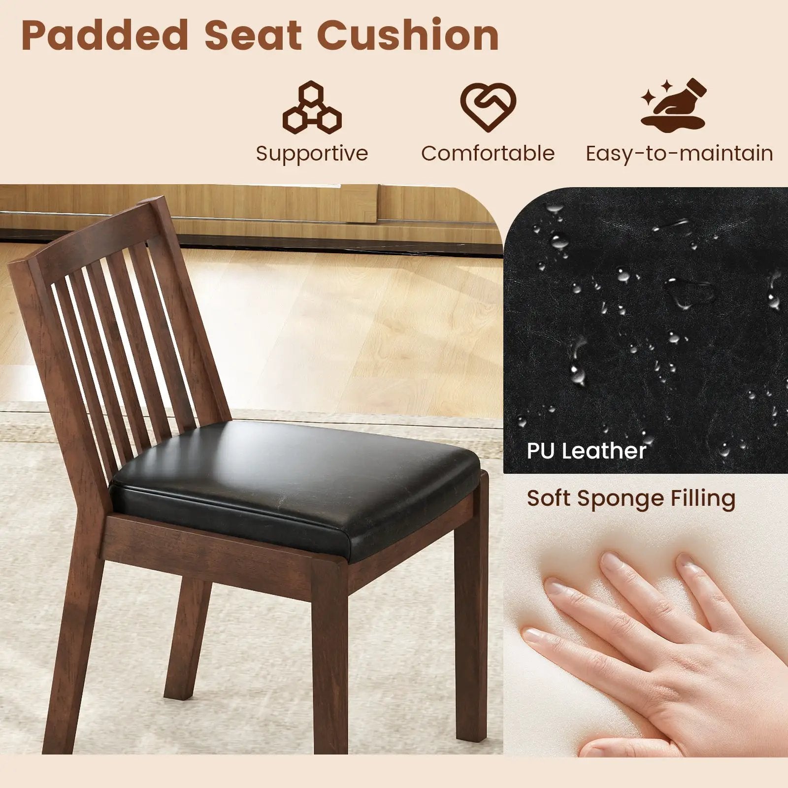 PU Leather Upholstered Dining Chair with Padded Seat Set of 2-Espresso by DirectDeals