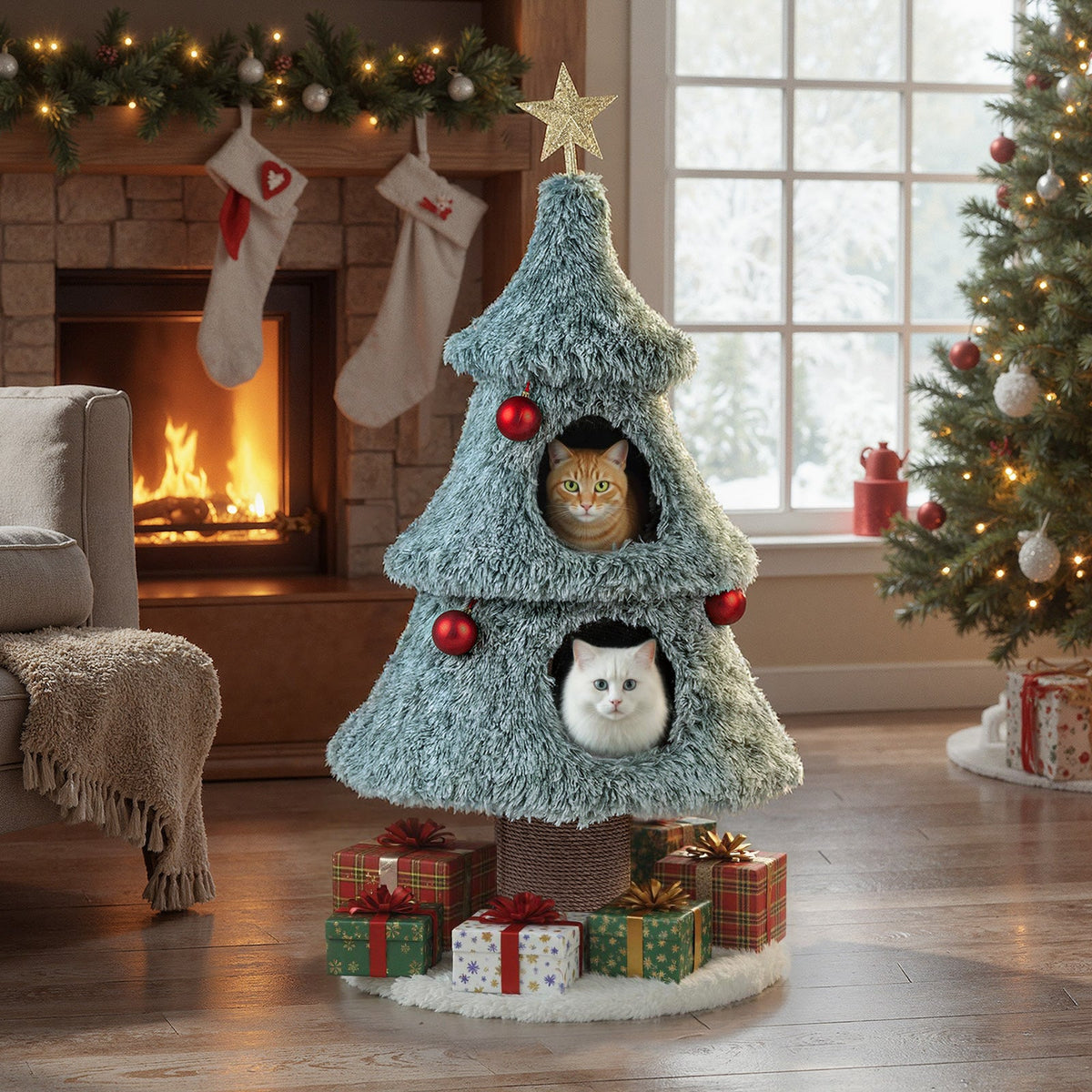 Christmas Cat Tree for Indoor Cats 48.5 inch Cute Cat Tower with 2 Large Condos Scratching Post-Green, photo 10 of 10