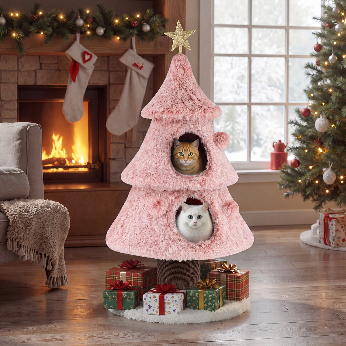 Christmas Cat Tree for Indoor Cats 48.5 inch Cute Cat Tower with 2 Large Condos Scratching Post-Green, photo 9 of 10