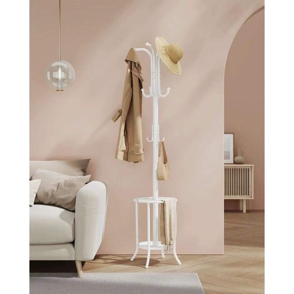Heavy Duty White Metal Coat Rack with Umbrella Holder by HomePacific