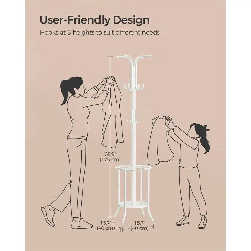 Heavy Duty White Metal Coat Rack with Umbrella Holder by HomePacific