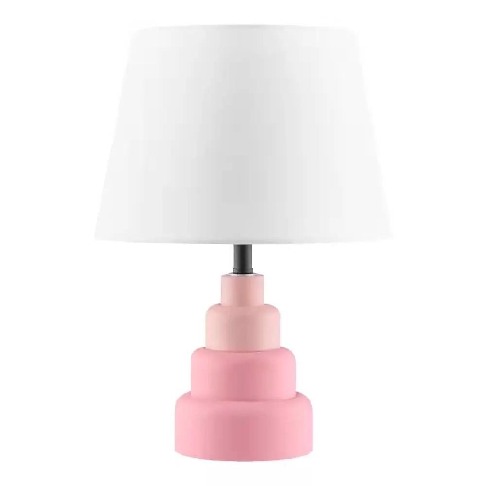 Small Pink Desk Light Table Lamp with White Fabric Shade for Bedside Nightstand by HomePacific