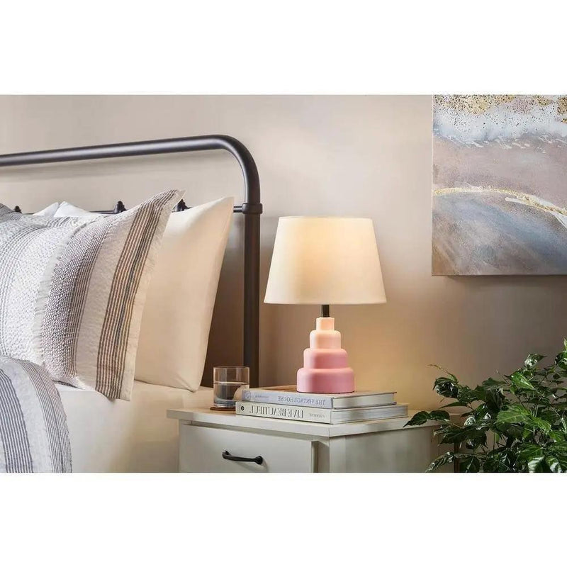 Small Pink Desk Light Table Lamp with White Fabric Shade for Bedside Nightstand by HomePacific