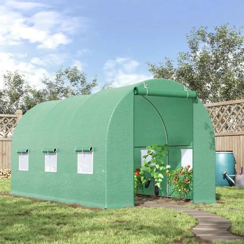 14.5 ft x 6.3 ft Outdoor Greenhouse with Green PE Cover and Sturdy Steel Frame by HomePacific
