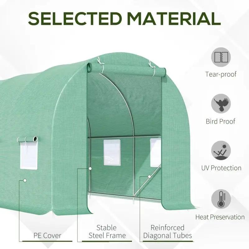 14.5 ft x 6.3 ft Outdoor Greenhouse with Green PE Cover and Sturdy Steel Frame by HomePacific