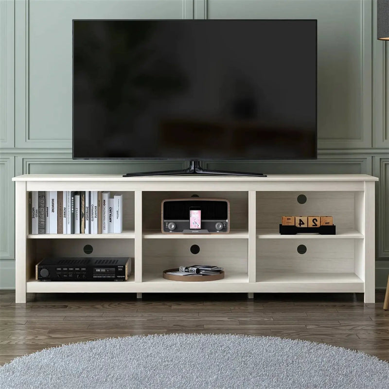 Farmhouse TV Stand in White Wood Grain Finish - for TVs up to 70-inch by HomePacific