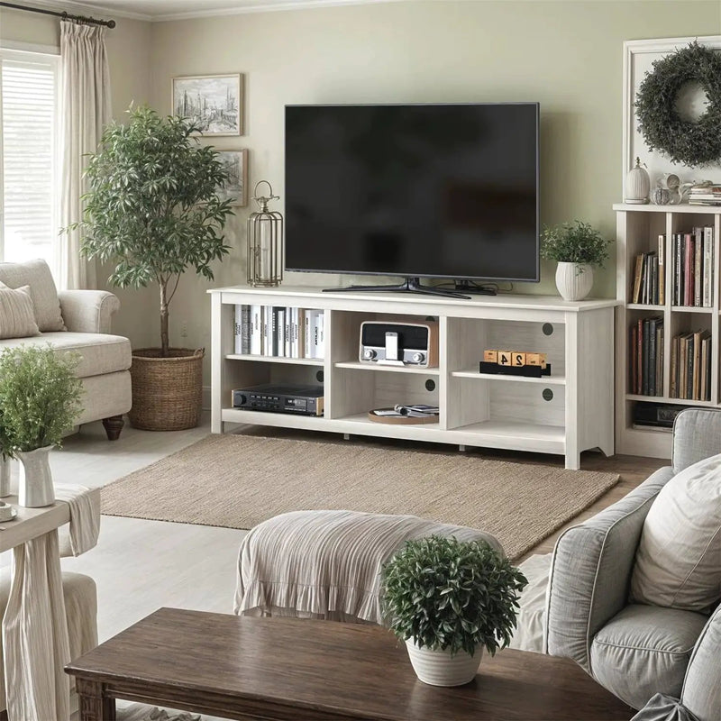 Farmhouse TV Stand in White Wood Grain Finish - for TVs up to 70-inch by HomePacific