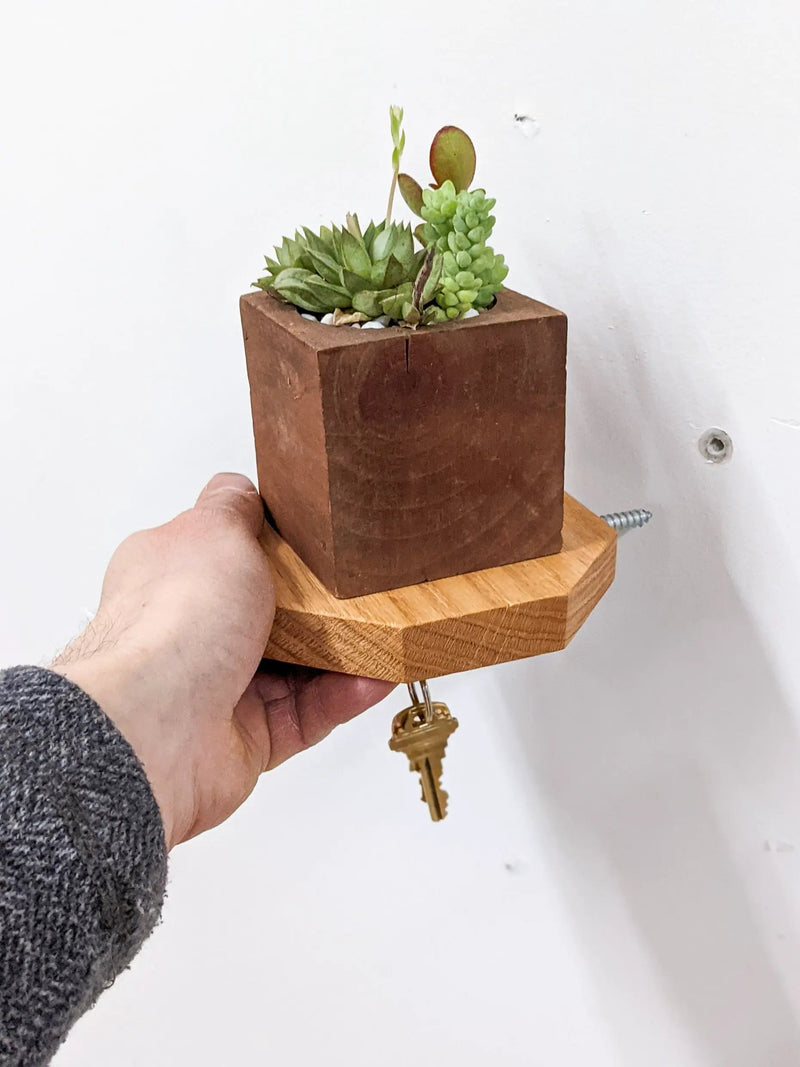 Octagon Shelf with Key Hook in Oak by NookWoodworking