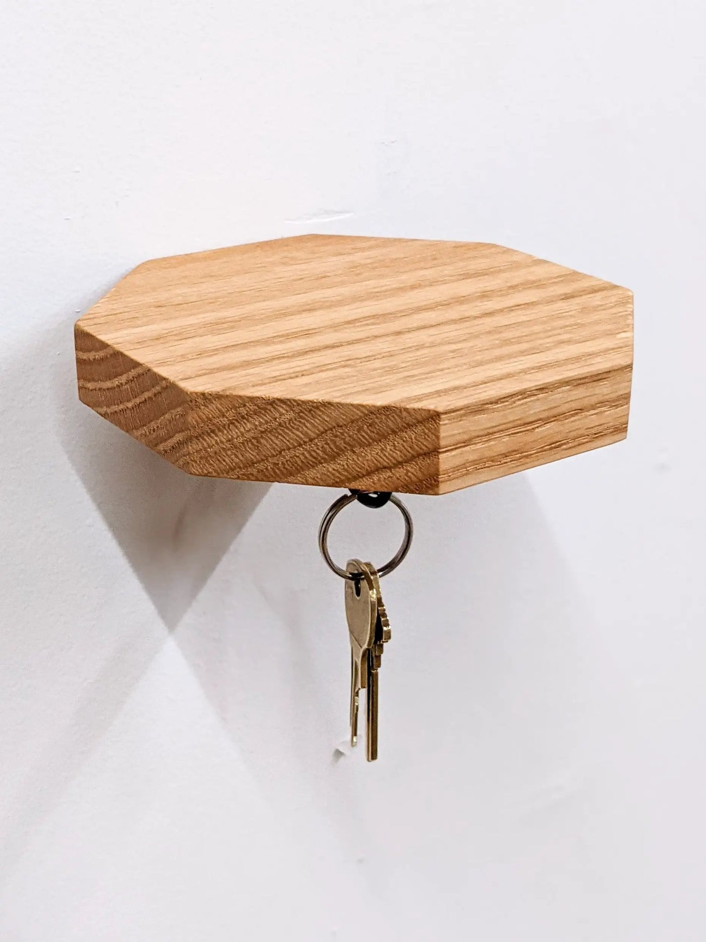 Mahogany Octagon Shelf with Key Hooks by NookWoodworking