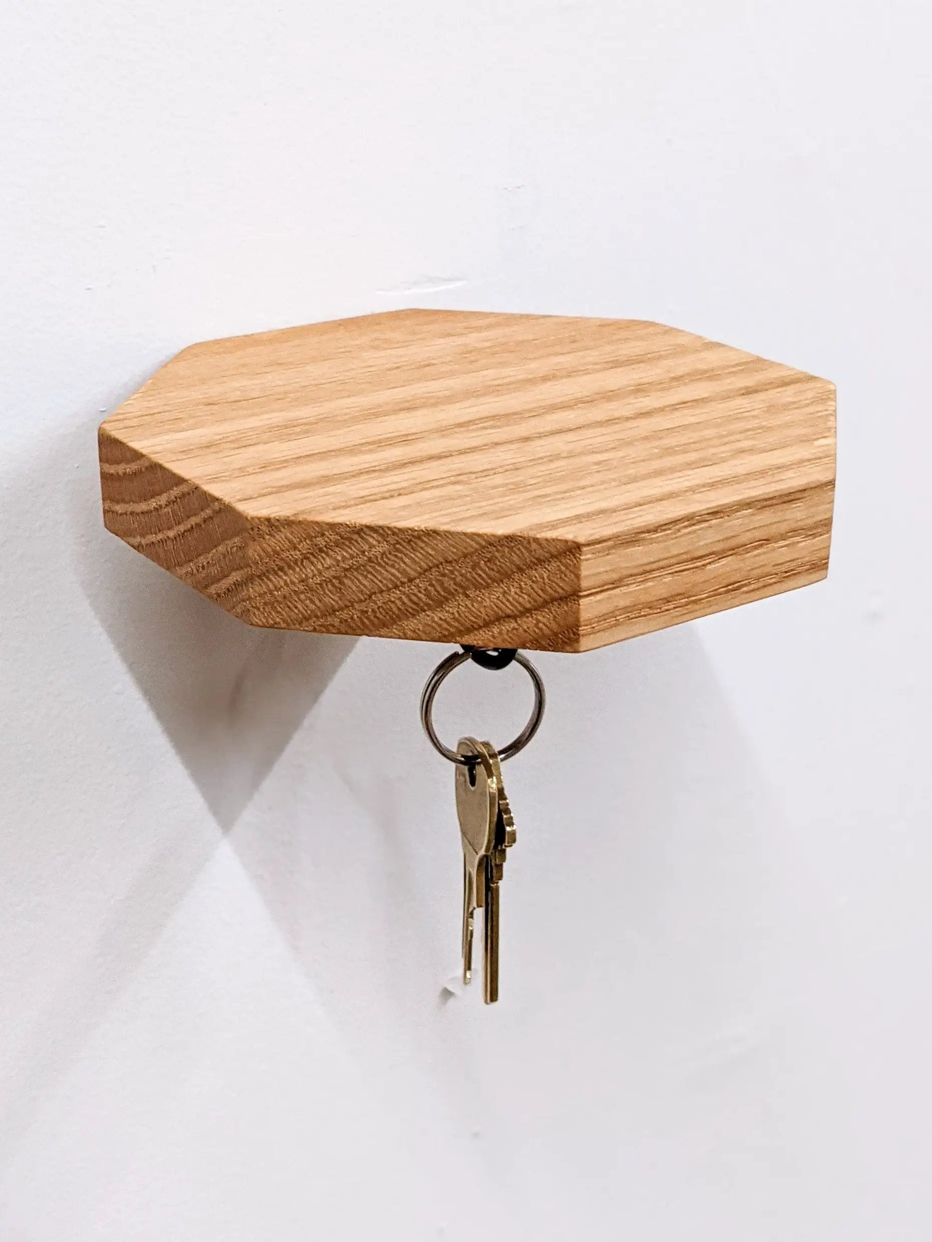 Octagon Shelf with Key Hook in Oak by NookWoodworking