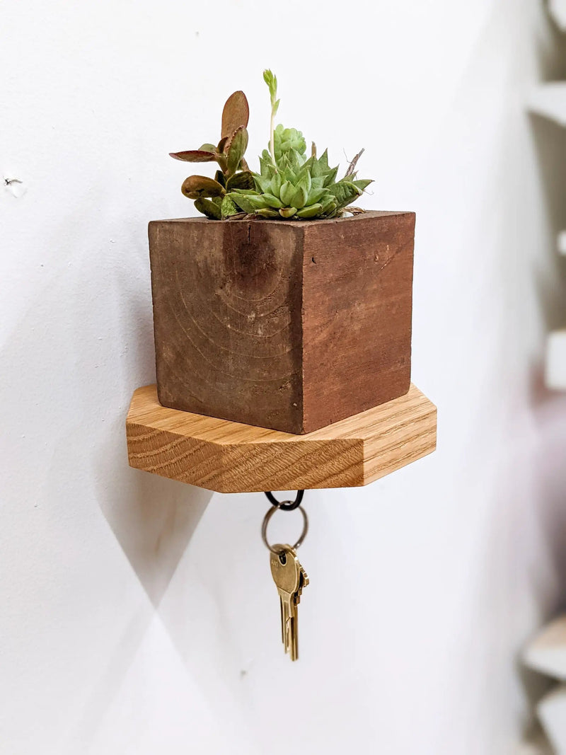 Octagon Shelf with Key Hook in Oak by NookWoodworking