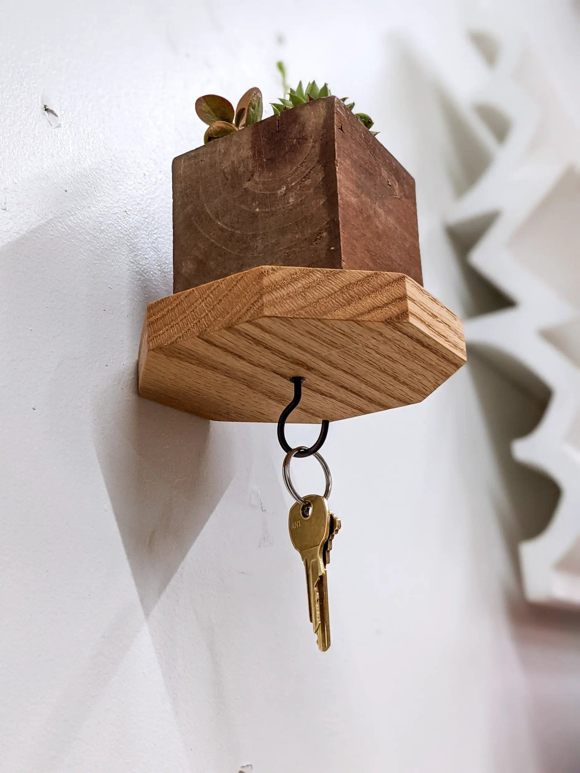 Octagon Shelf with Key Hook in Oak by NookWoodworking