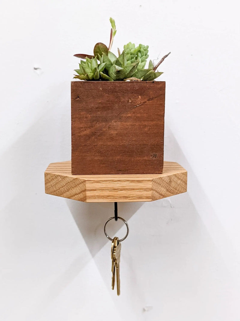 Octagon Shelf with Key Hook in Oak by NookWoodworking