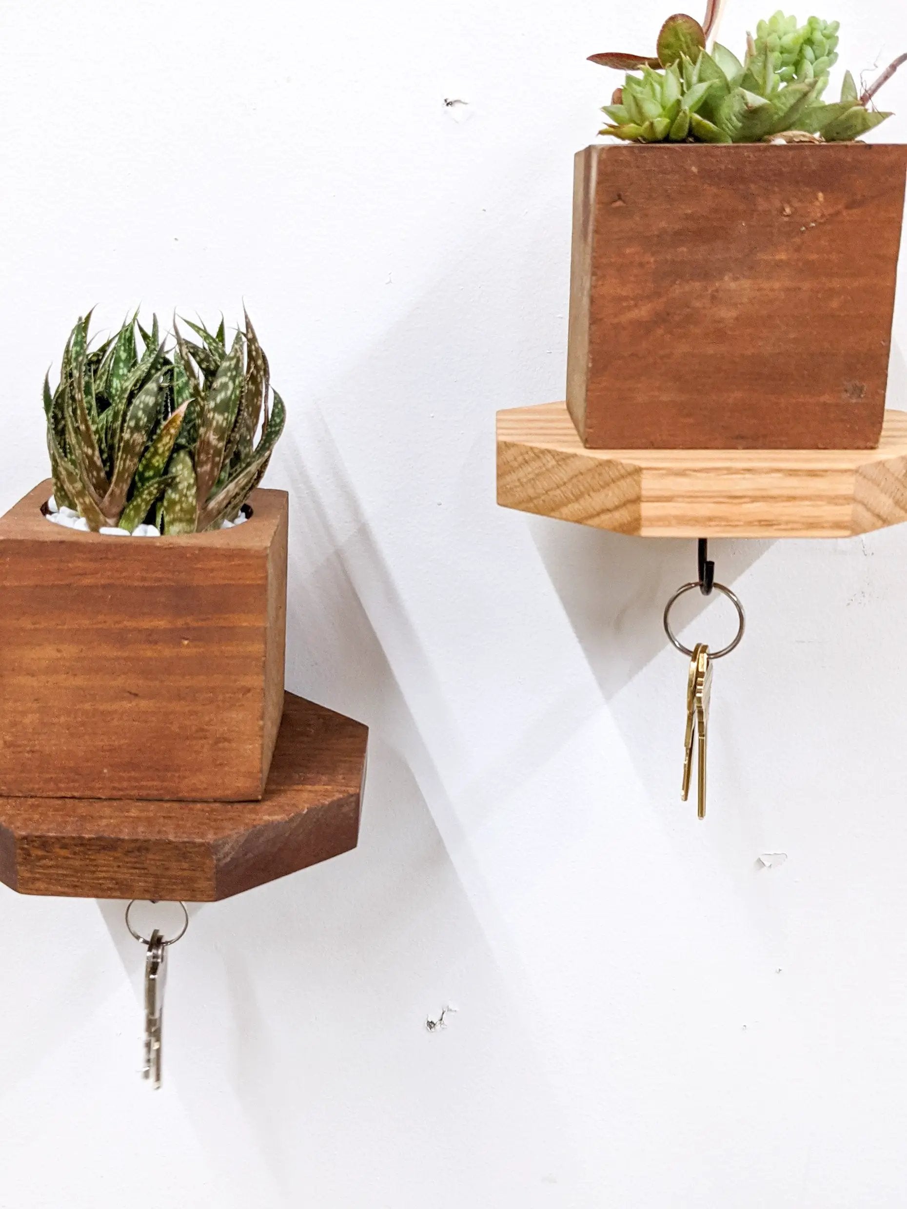 Mahogany Octagon Shelf with Key Hooks by NookWoodworking