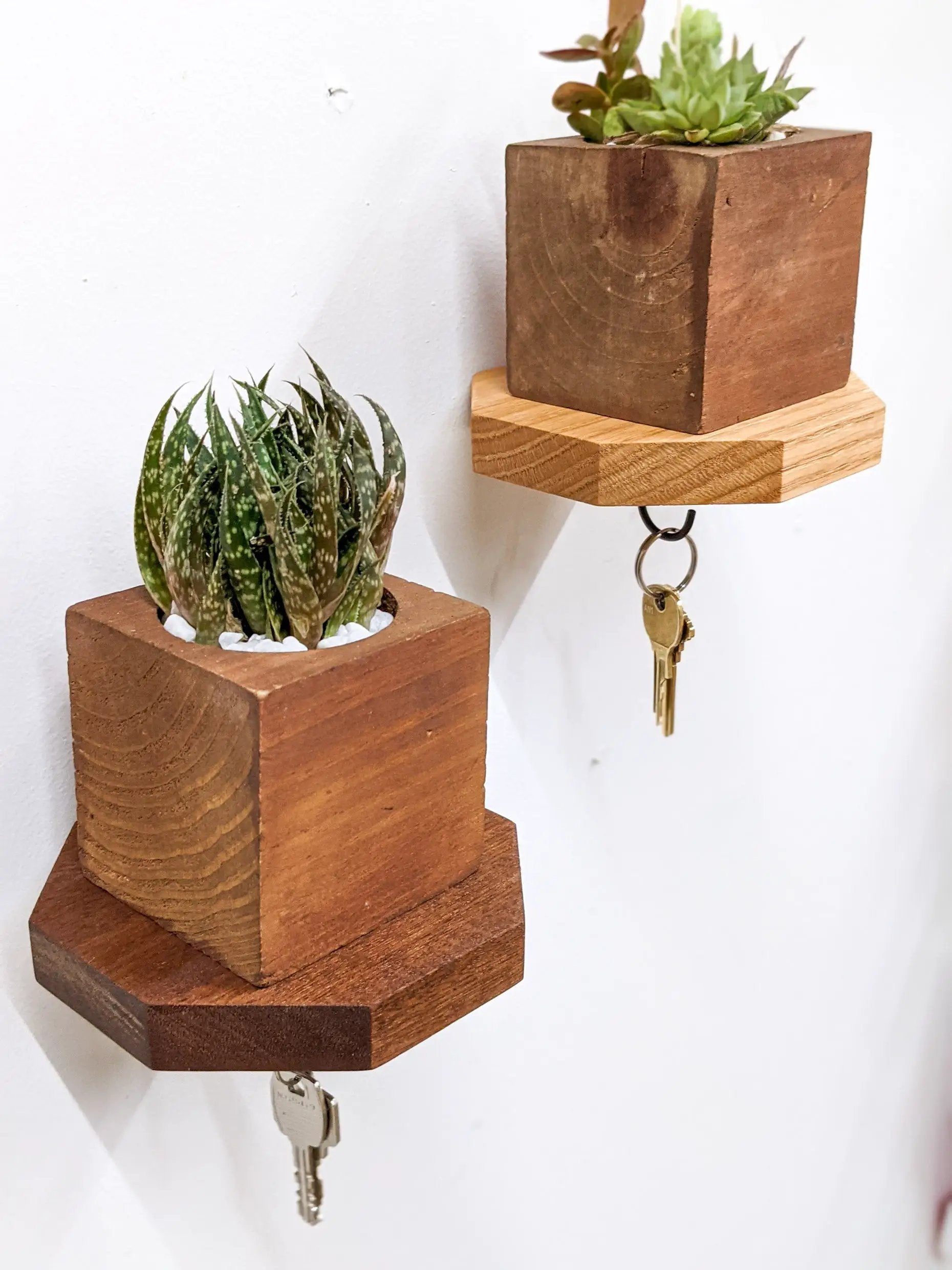 Mahogany Octagon Shelf with Key Hooks by NookWoodworking