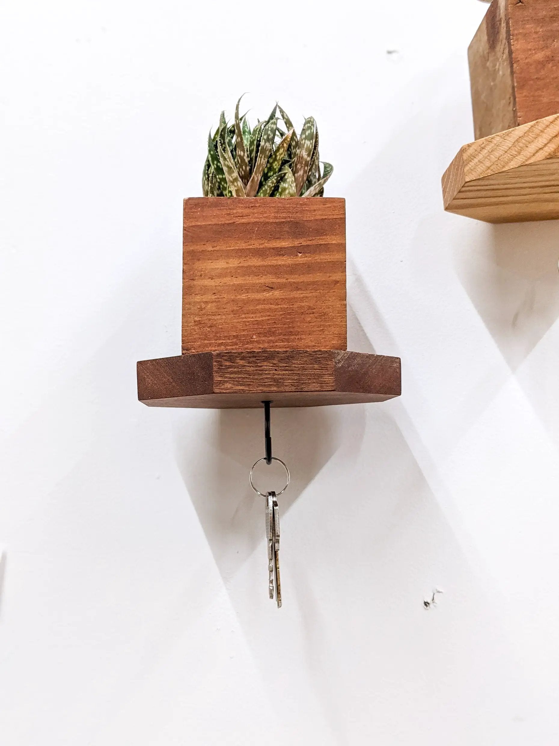 Mahogany Octagon Shelf with Key Hooks by NookWoodworking