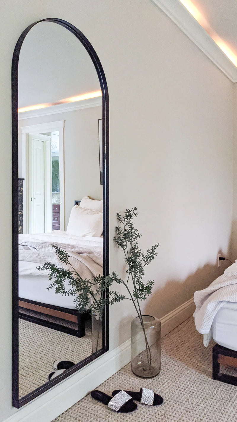 Zeek 64"x24" Black Metal Arched Wall Mirror, Thin Edge Full Length, Deep Set Mirror MB6424 by ZEEK