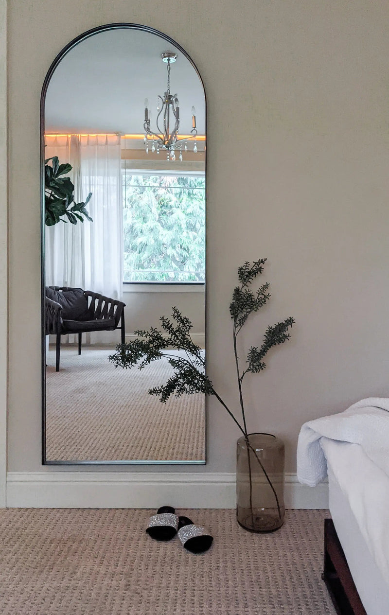 Zeek 64"x24" Black Metal Arched Wall Mirror, Thin Edge Full Length, Deep Set Mirror MB6424 by ZEEK