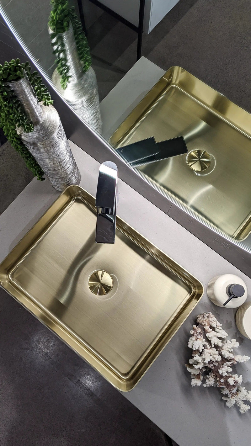 Zeek 18”x13” Gold Rectangular Vessel Bathroom Sink Stainless Steel PVD Nano Tech Coating ZN-G183 by ZEEK