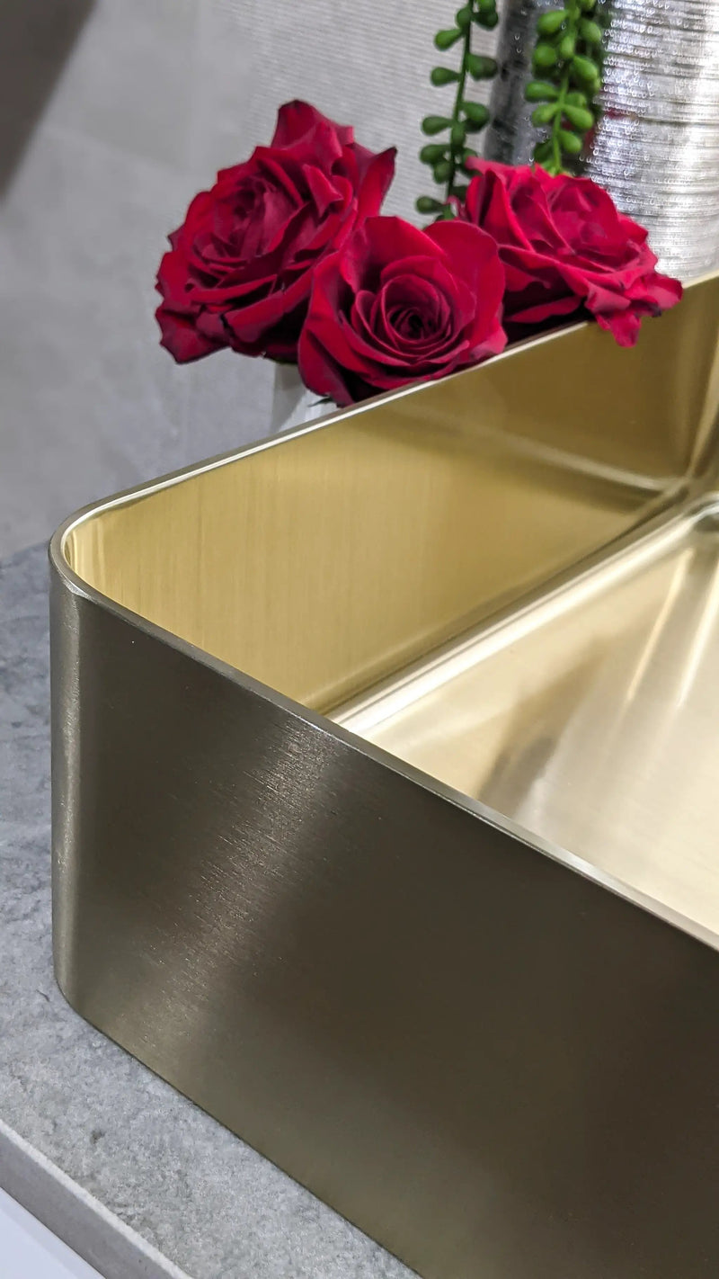 Zeek 18”x13” Gold Rectangular Vessel Bathroom Sink Stainless Steel PVD Nano Tech Coating ZN-G183 by ZEEK