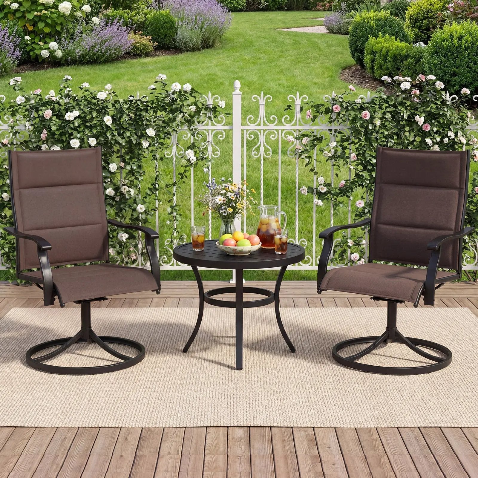 Padded Patio Swivel Chairs Set of 2 Ergonomic Outdoor Dining Chairs with Breathable Fabric by DirectDeals